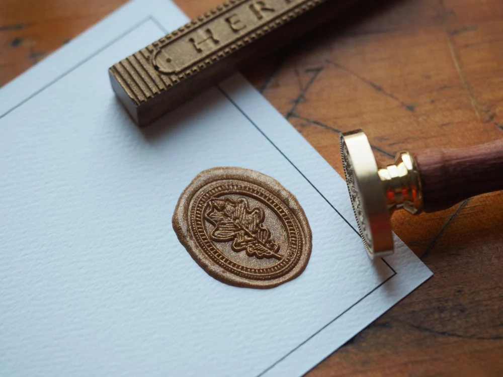 Backtozero - Brass Seal with Handle - Oak Leaf Portrait