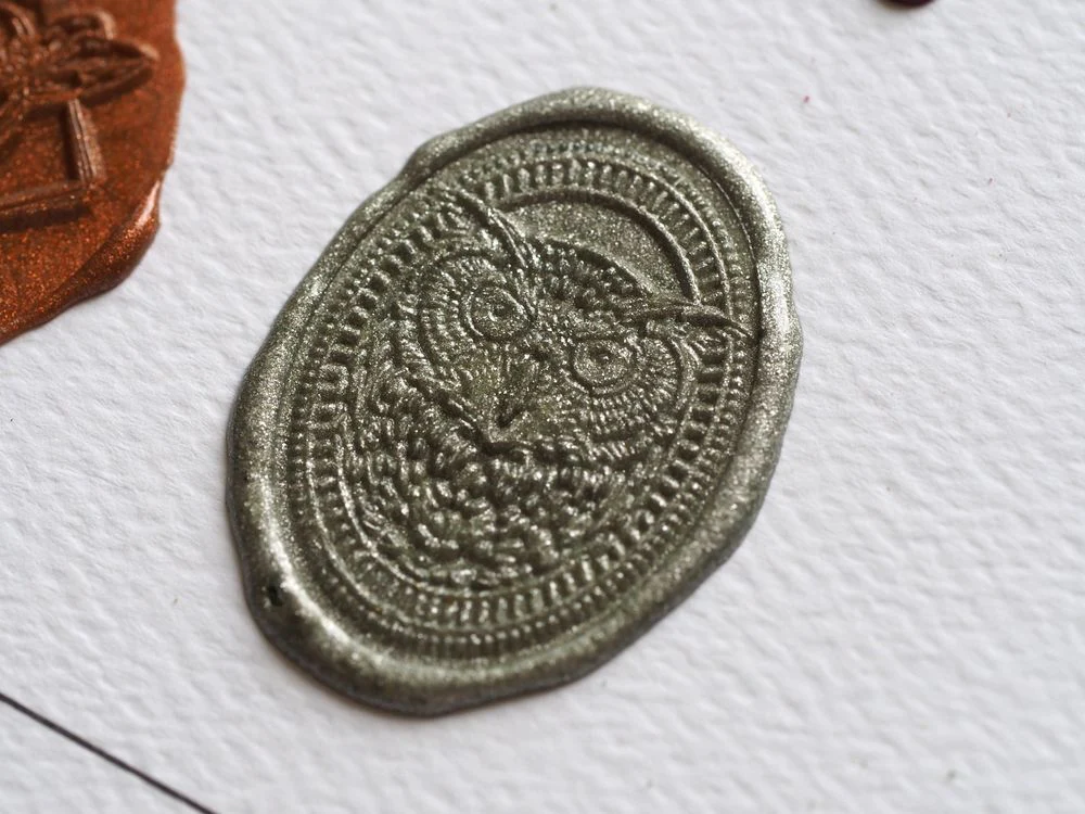 Backtozero - Brass Seal with Handle - Owl Portrait