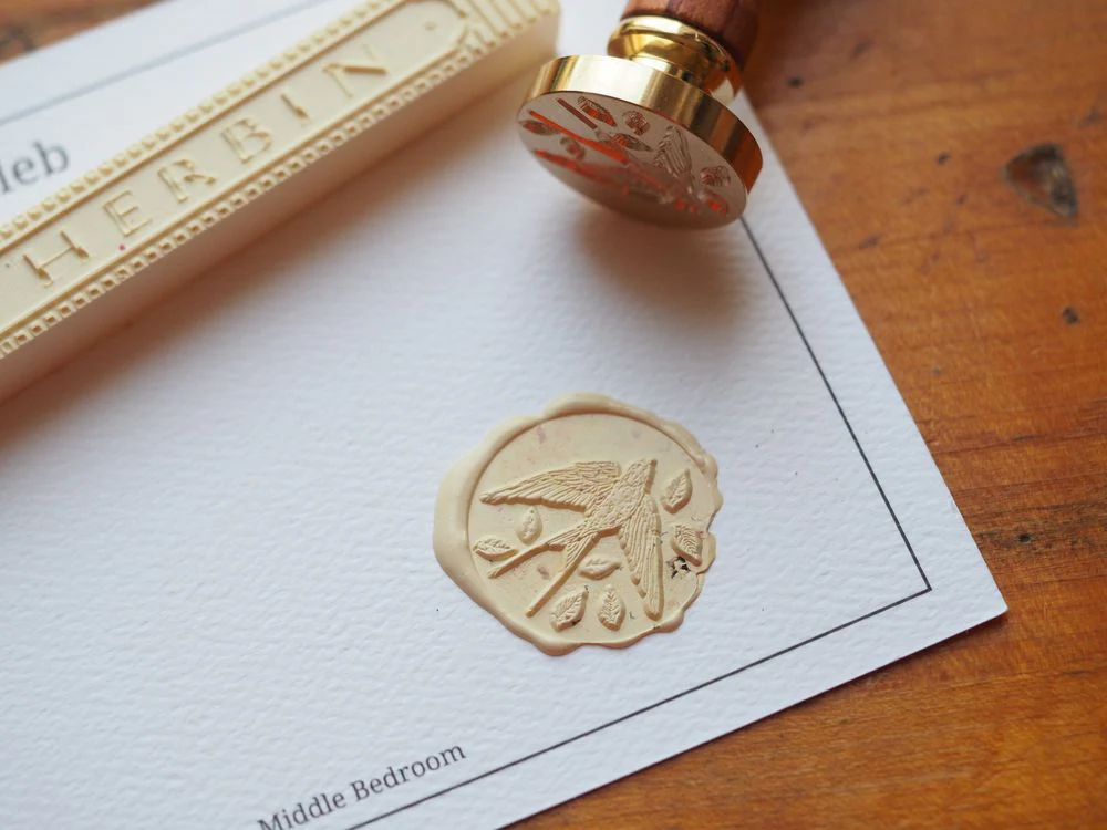 Backtozero - Brass Seal with Handle - Swallow & Leaves