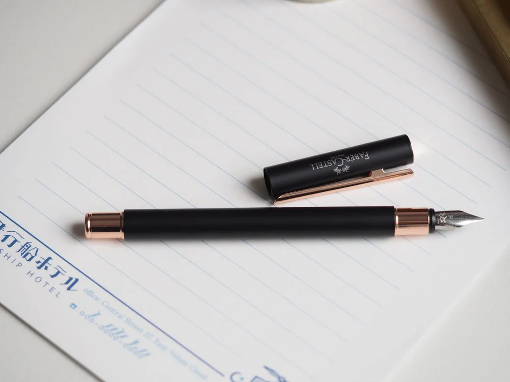 Faber Castell Neo-Slim Fountain Pen - Black Matt - Rose Gold - Image 5