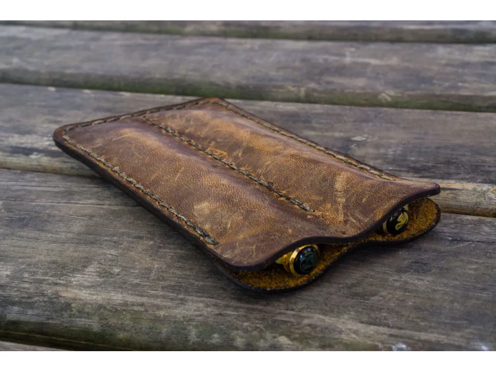 Galen Leather - Double Fountain Pen Sleeve - Crazy Horse Brown - Image 2
