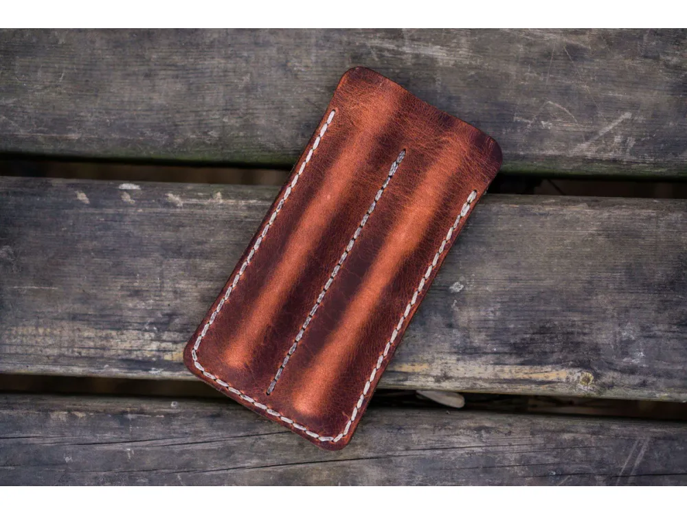 Galen Leather - Double Fountain Pen Sleeve - Crazy Horse Orange - Image 2