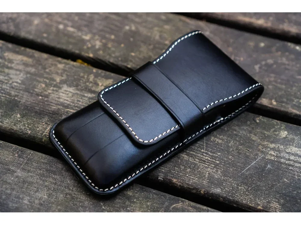 Galen Leather - Leather Flap Pen Case for 3 Pens - Black - Image 2