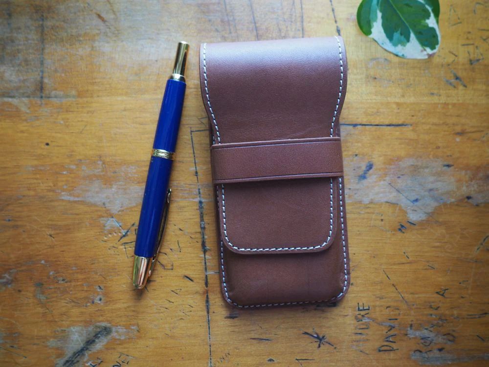 Galen Leather - Leather Flap Pen Case for 3 Pens - Brown