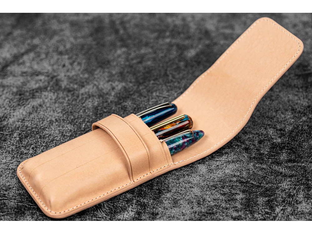 Galen Leather - Leather Flap Pen Case for 3 Pens - Undyed Leather