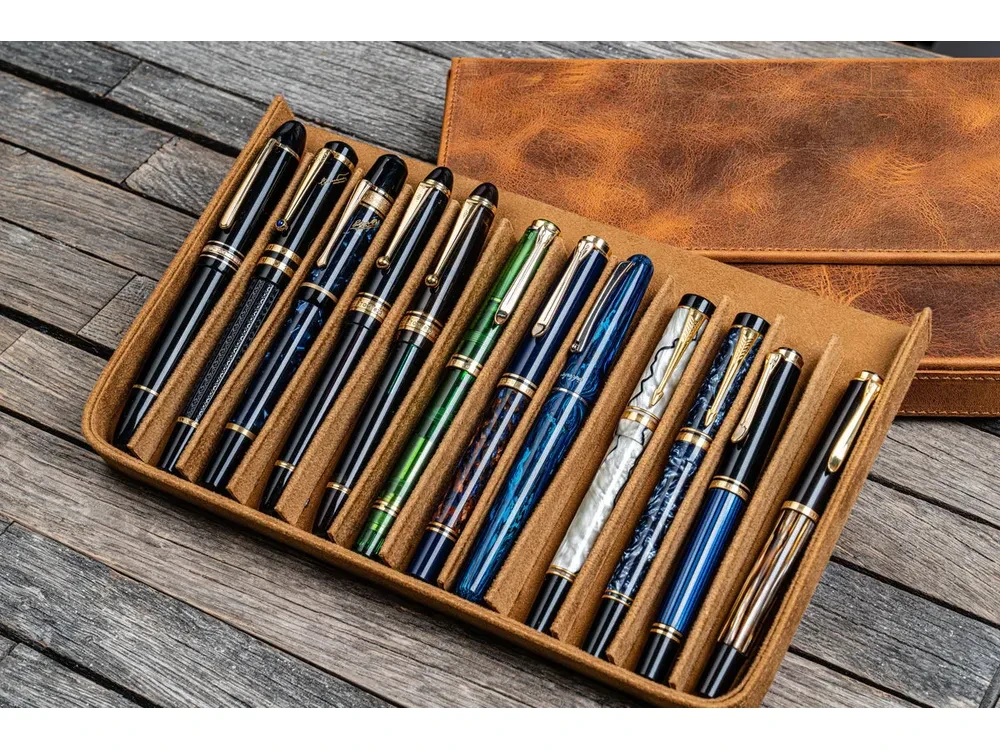 Galen Leather - Leather Magnum Opus 12 Slots Hard Pen Case with Removable Pen Tray - Crazy Horse Brown - Image 3