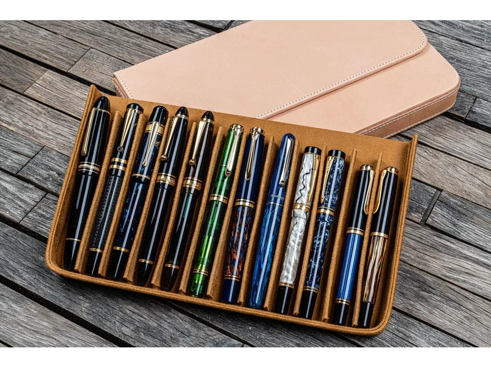 Galen Leather - Leather Magnum Opus 12 Slots Hard Pen Case with Removable Pen Tray - Undyed - Image 3