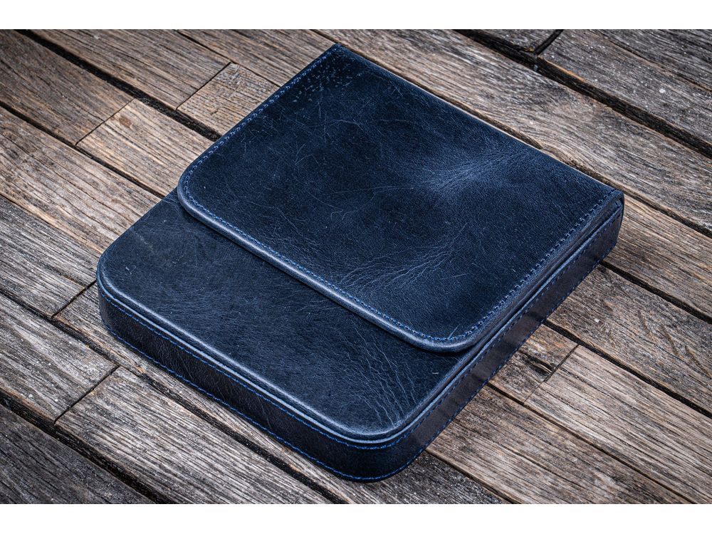 Galen Leather - Leather Magnum Opus 6 Slots Hard Pen Case with Removable Pen Tray - Crazy Horse Navy Blue - Image 3