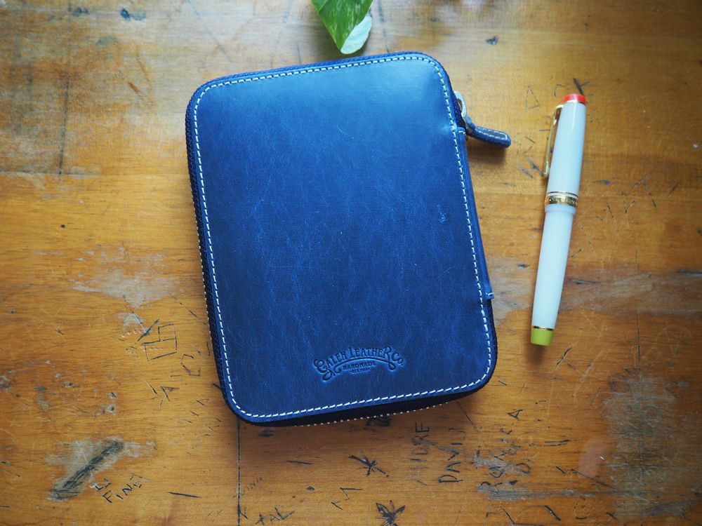 Galen Leather - Leather Zippered 10 Slots Pen Case - Crazy Horse Navy Blue - Image 2