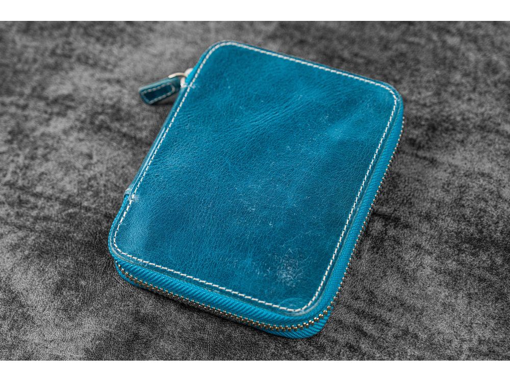 Galen Leather - Leather Zippered 10 Slots Pen Case - Crazy Horse Ocean Blue
