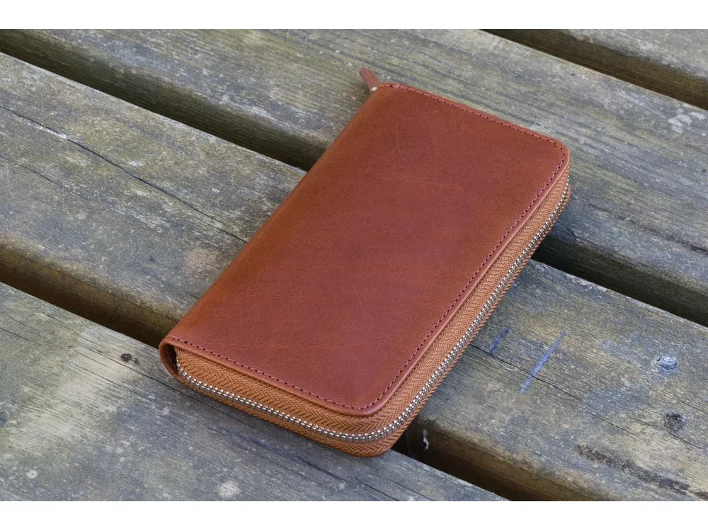 Galen Leather - Leather Zippered 3 Slots Pen Case - Brown - Image 2