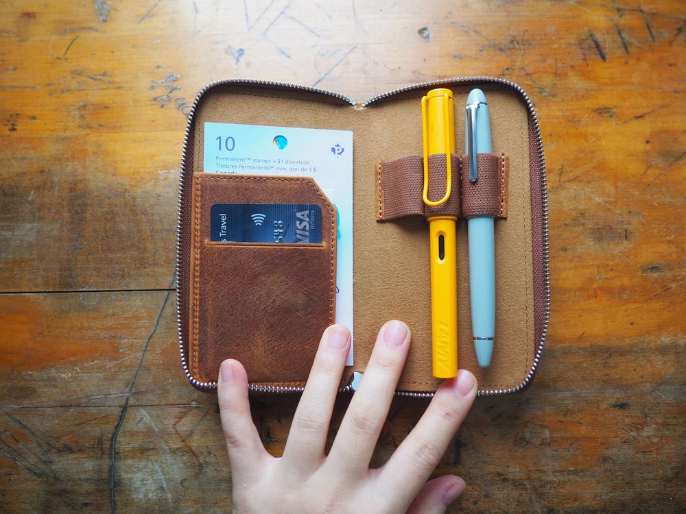 Galen Leather - Leather Zippered 3 Slots Pen Case - Crazy Horse Brown - Image 3