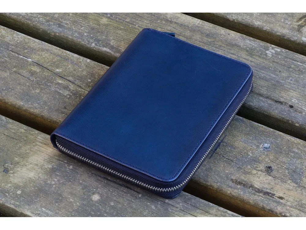 Galen Leather - Leather Zippered 5 Slots Pen Case - Navy Blue