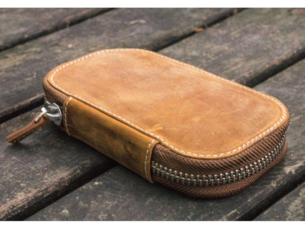 Galen Leather - Leather Zippered 6 Slots Pen Case - Crazy Horse Brown - Image 2