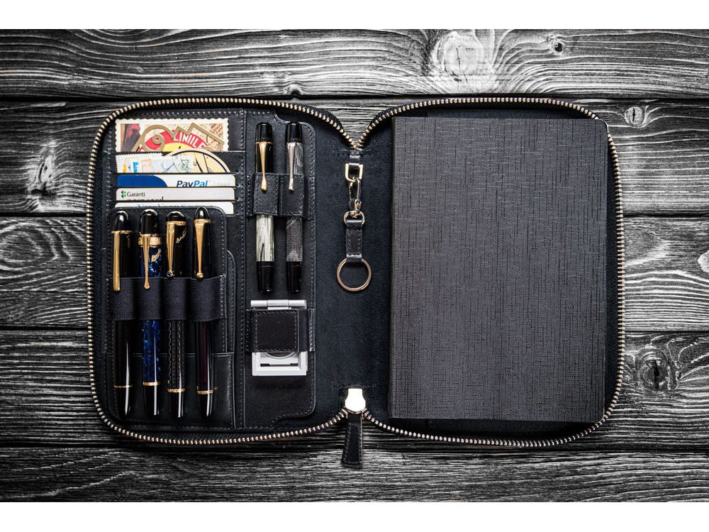 Galen Leather - Leather Zippered A5 Leuchtturm1917 Notebook Folio - Black