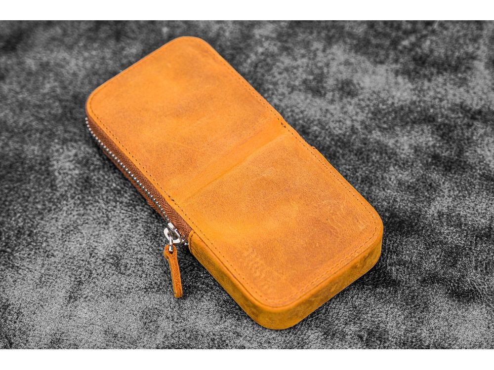 Galen Leather - Leather Zippered Magnum Opus 3 Slots Hard Pen Case with Removable Pen Tray - Crazy Horse Brown - Image 3
