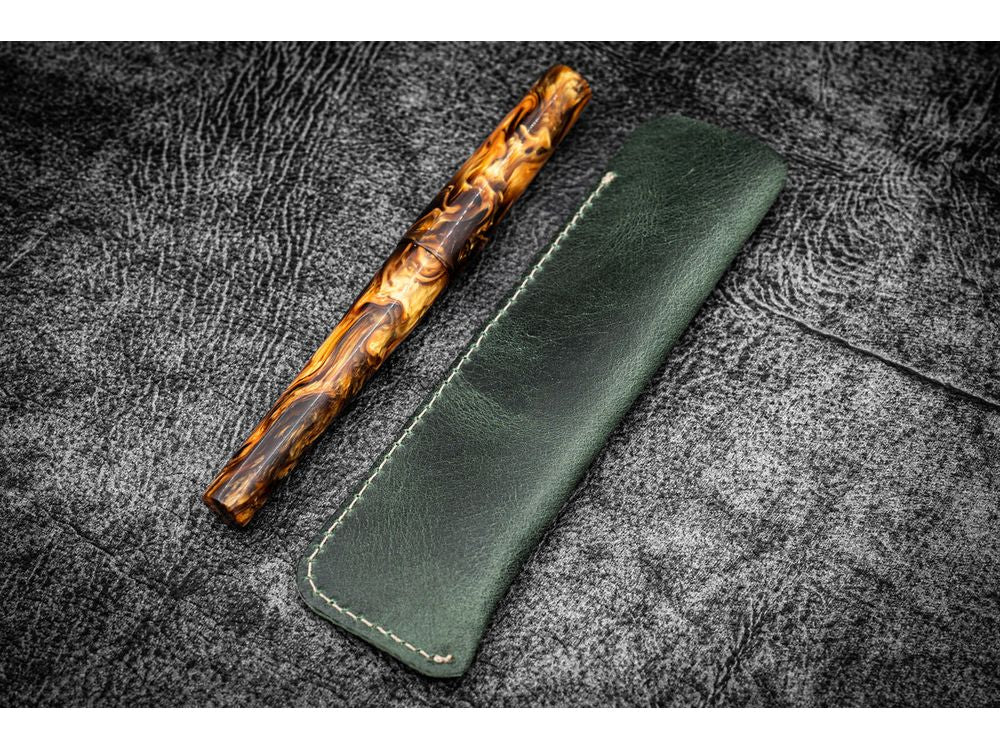 Galen Leather - Single Fountain Pen Sleeve - Crazy Horse Forest Green