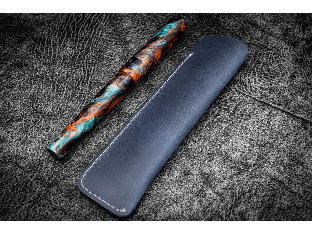 Galen Leather - Single Fountain Pen Sleeve - Crazy Horse Navy Blue