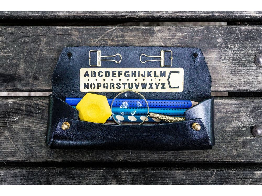 Galen Leather - The Student Leather Pencil Case - Black - Image 2