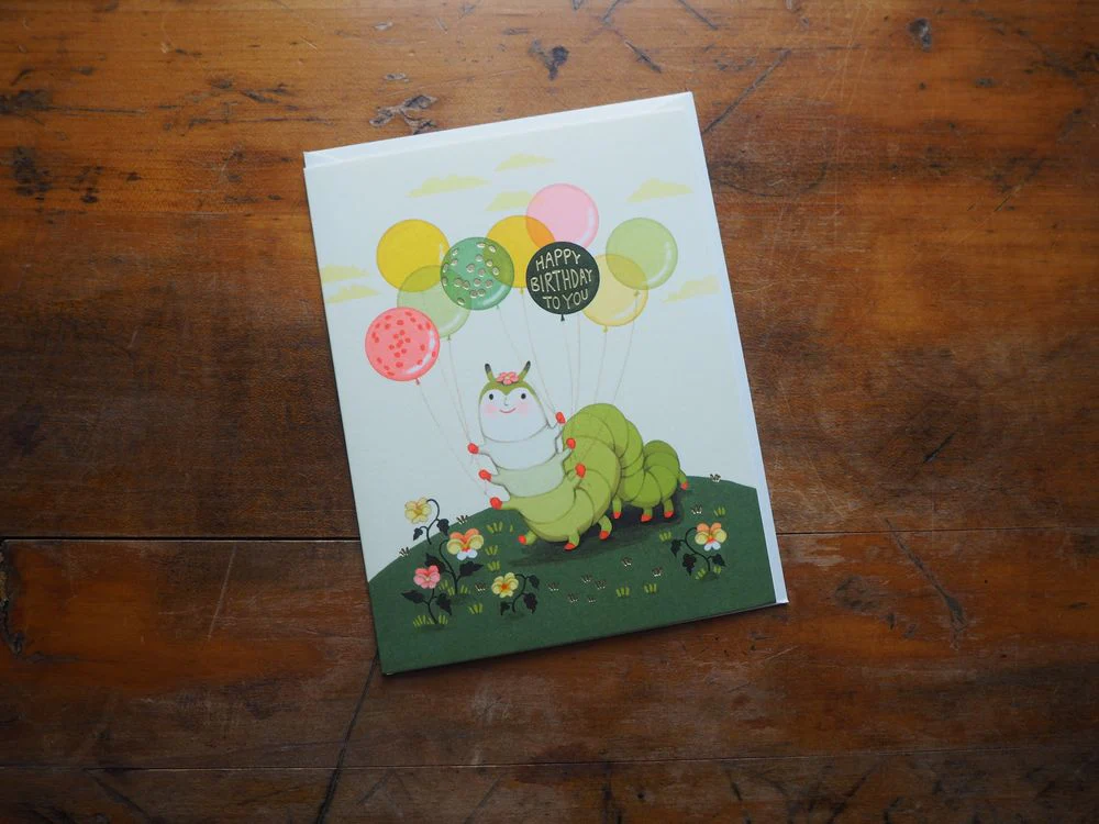 JooJoo Paper - Caterpillar Balloons Birthday Greeting Card