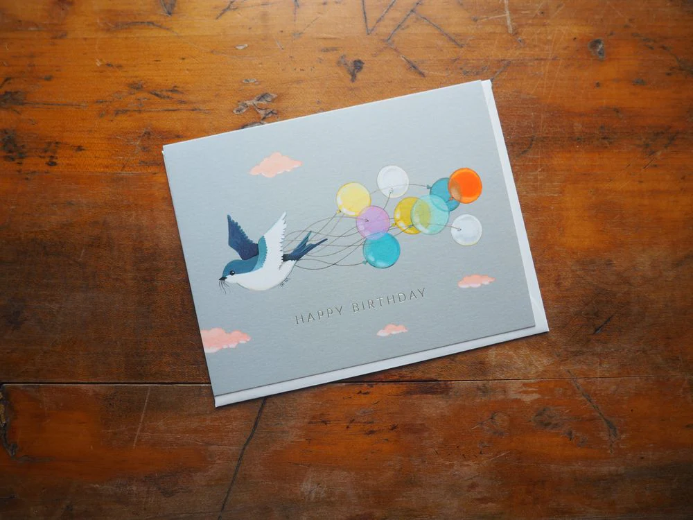 JooJoo Paper - Swallow and Balloons Birthday Greeting Card