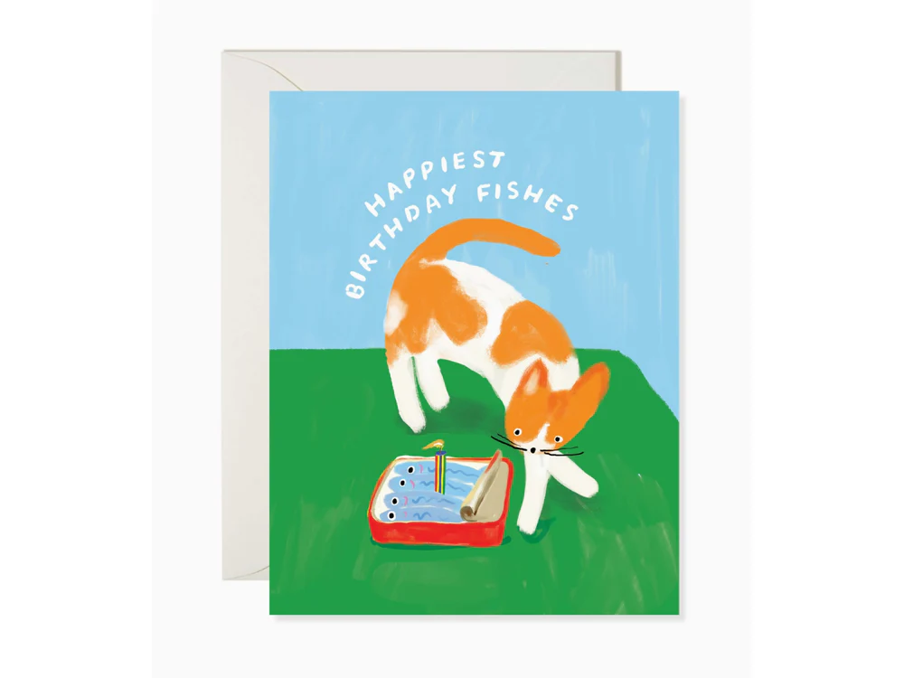 Karen Schipper - Funny Cat and Sardines Birthday Card