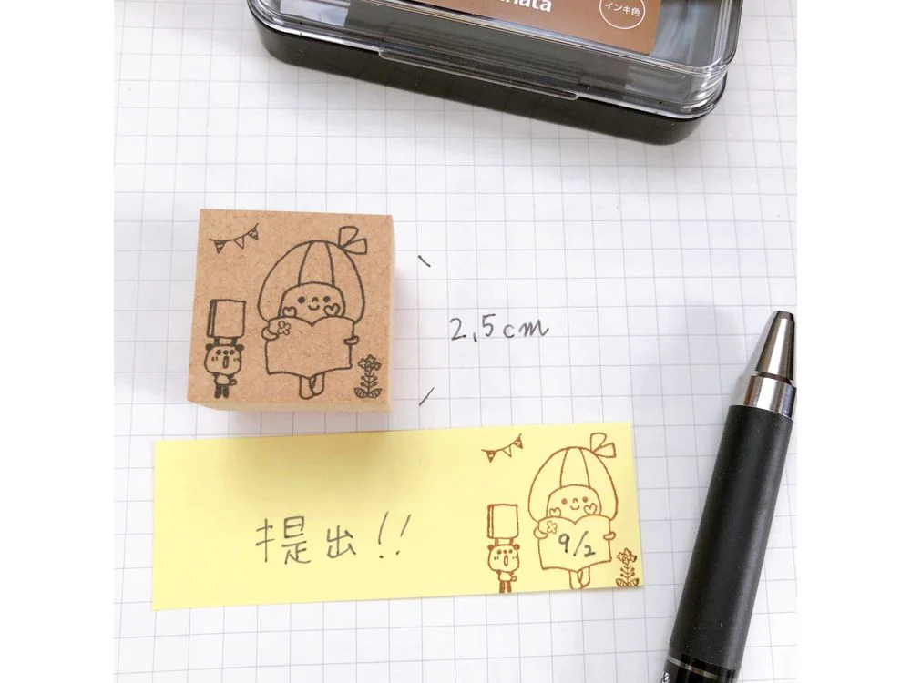 Kayonoko - Rubber Stamp - Ribbon Girl Note-taking