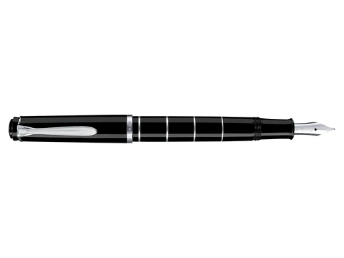 Pelikan M215 Fountain Pen - Black & Silver Rings