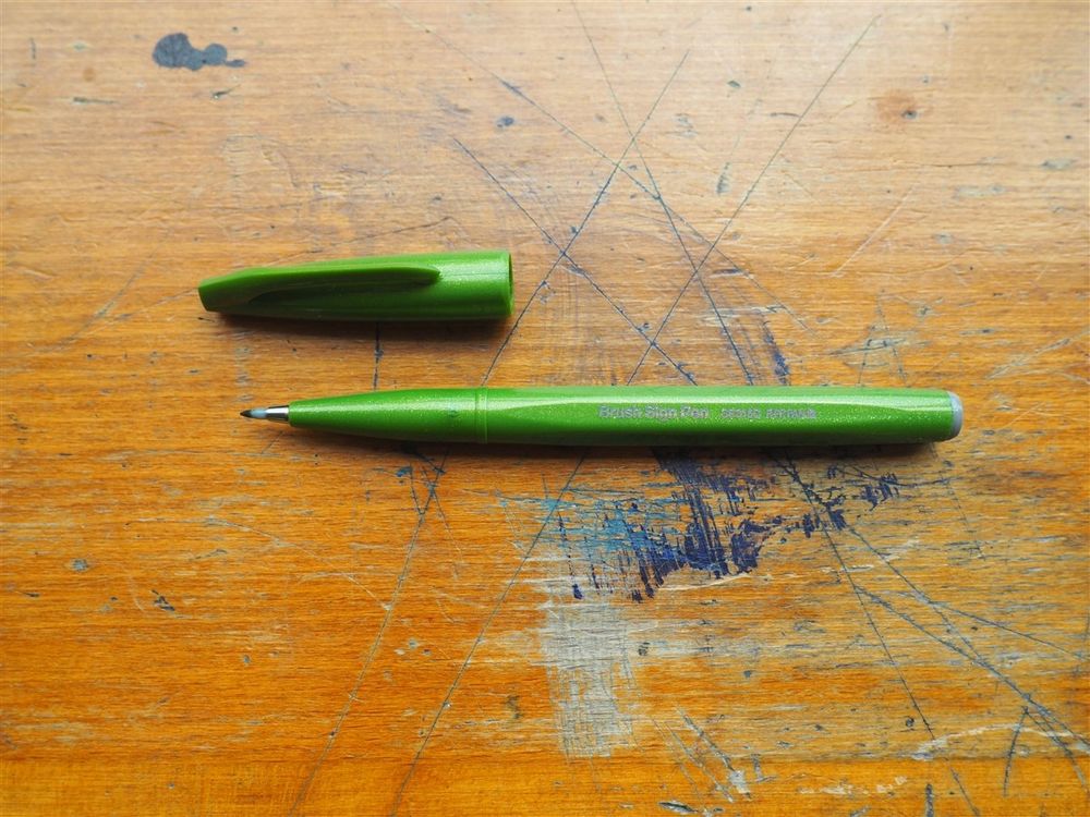 Pentel Brush Sign Pen - Olive Green - Image 2