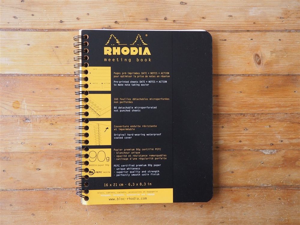 Rhodia - Spiral Bound Meeting Notebook - A5+ (16x21cm) - Black