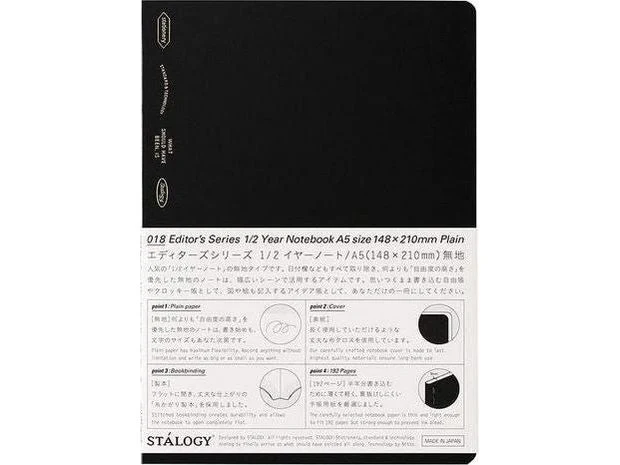 Stalogy 1/2 Year Notebook - A5 - Black - Plain
