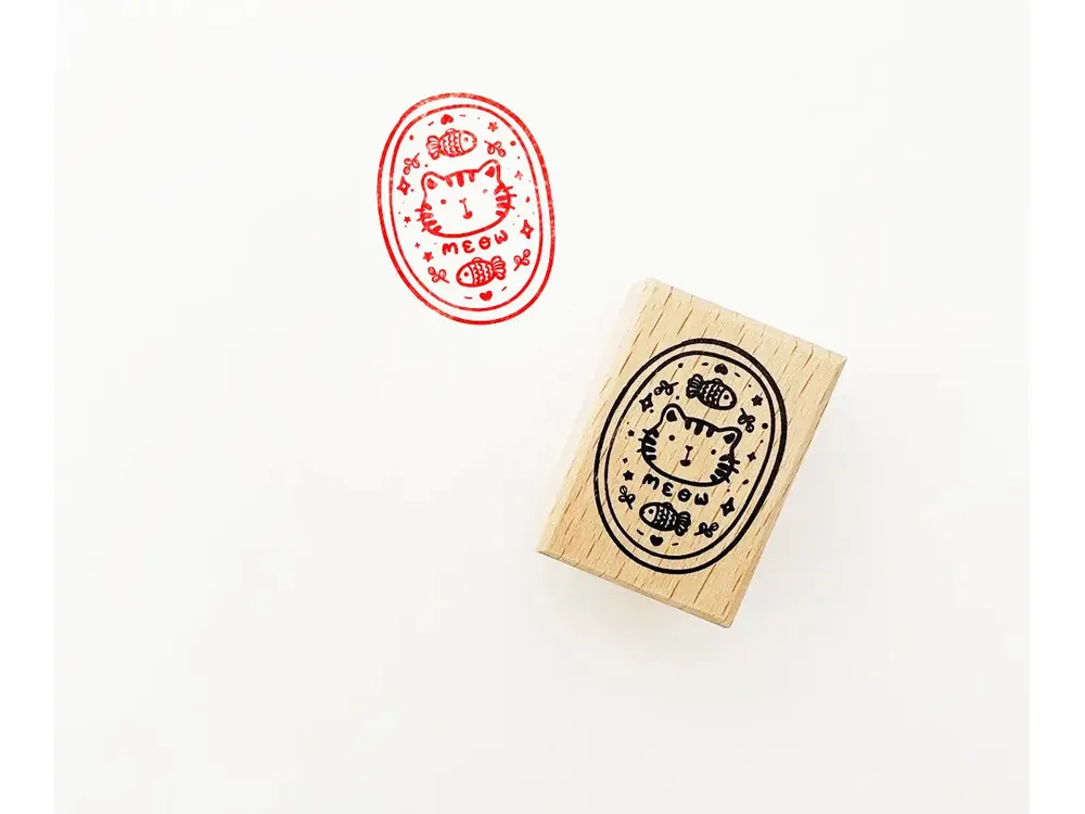 The Little Red House - Rubber Stamp - Cat Badge Oval