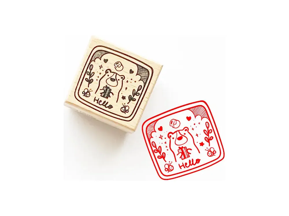 The Little Red House - Rubber Stamp - Hello Bear Badge