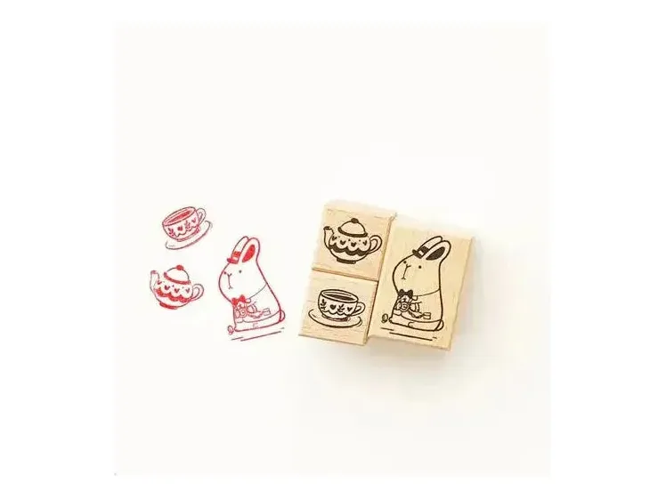 The Little Red House - Rubber Stamp Set (3) - Bunny Tea