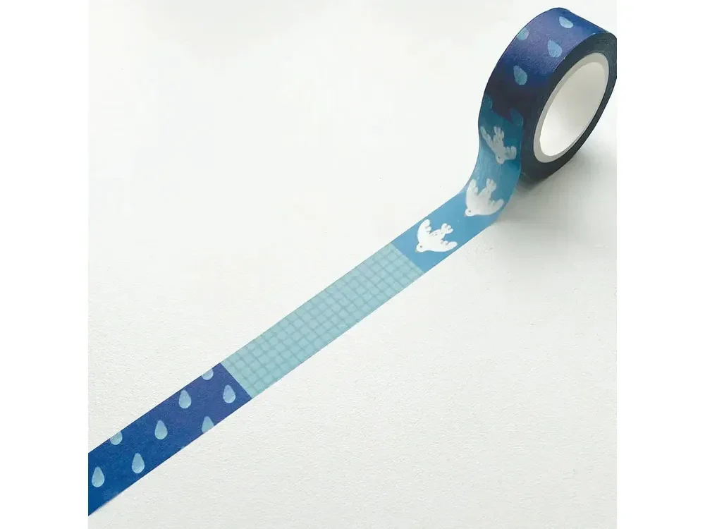 The Little Red House - Washi Tape - Blue Raindrop Grid and Seagulls