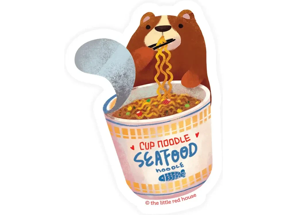 The Little Red House - Vinyl Sticker - Bear Eating Cup Noodle