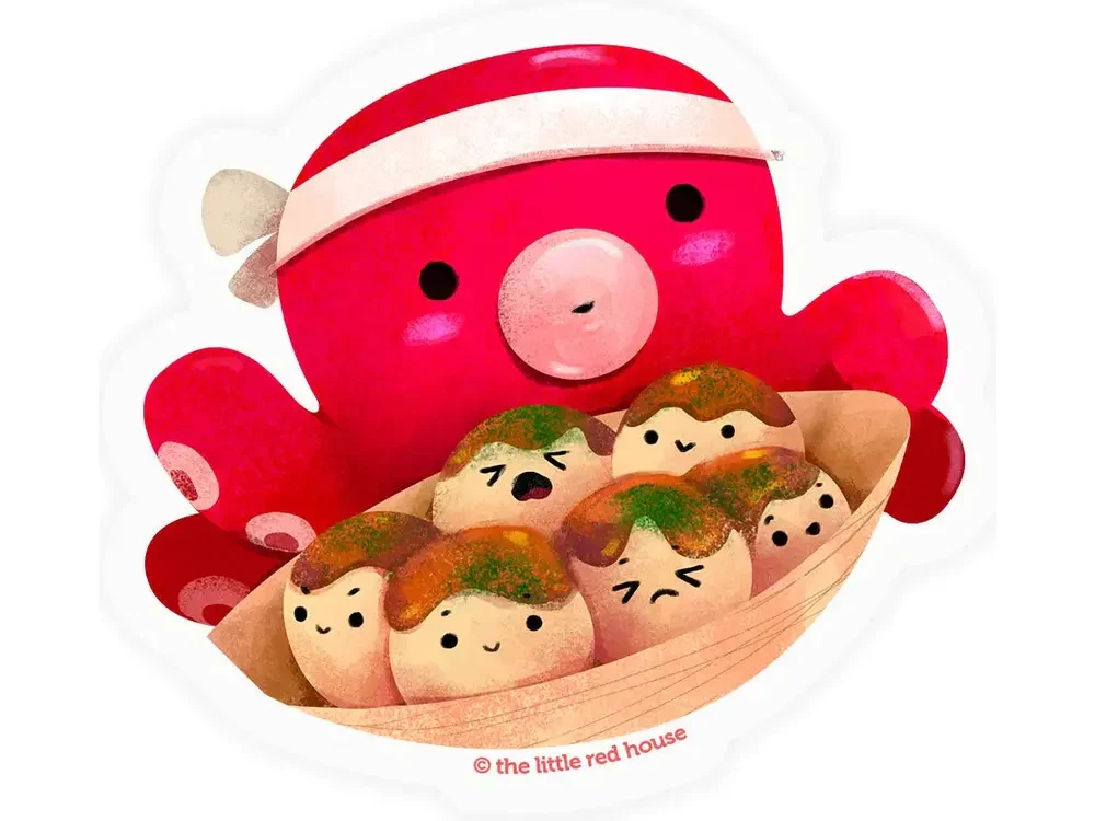 The Little Red House - Vinyl Sticker - Octo with Takoyaki Kids