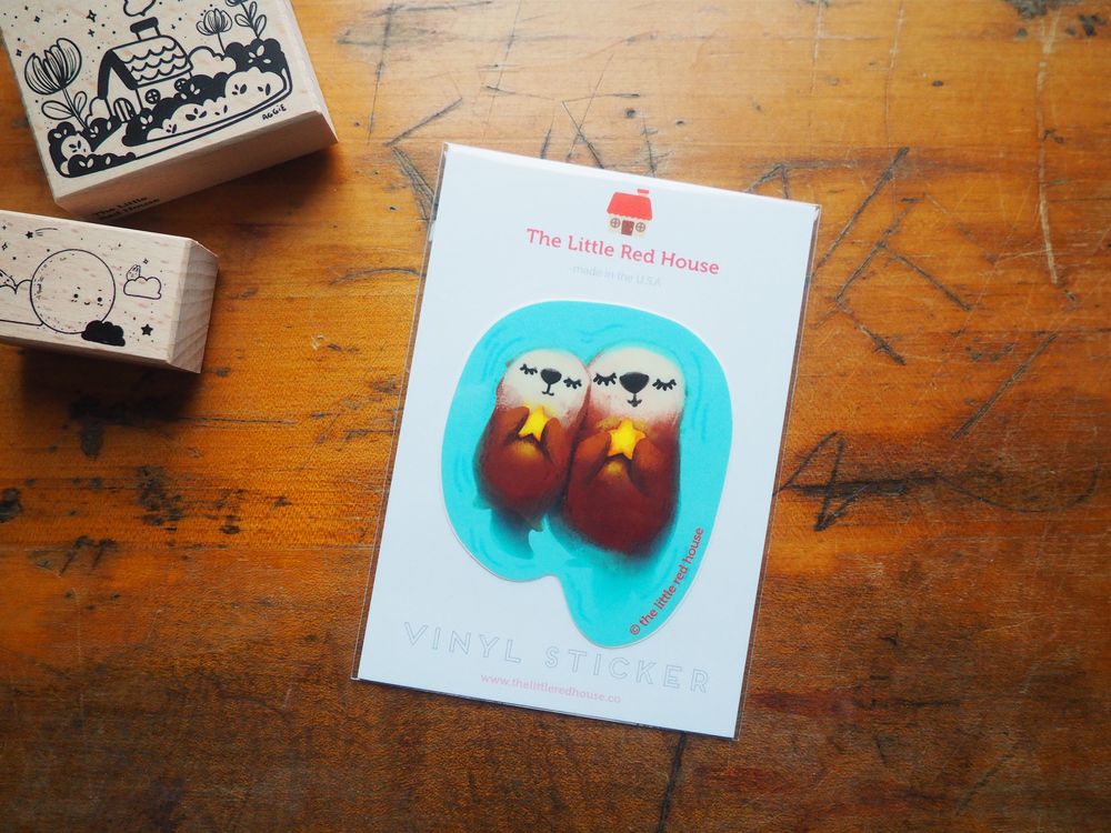 The Little Red House - Vinyl Sticker - Otters