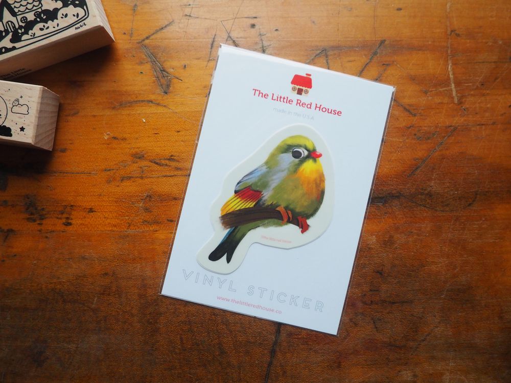 The Little Red House - Vinyl Sticker - Pekin Nightingale Bird
