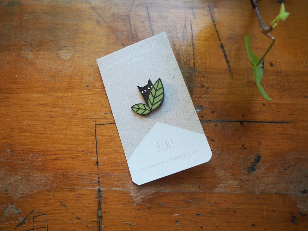 Worthwhile Paper - Enamel Pin - Cat in Leaves