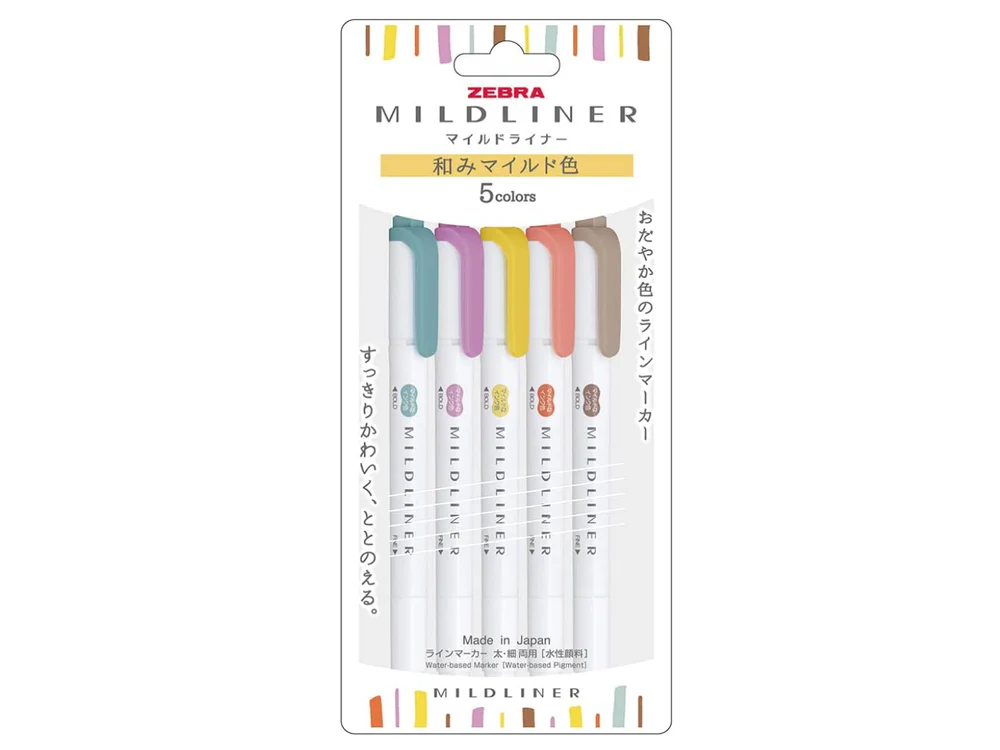 Zebra Mildliner Set - Mild Colors Set 2 (Pack of 5)